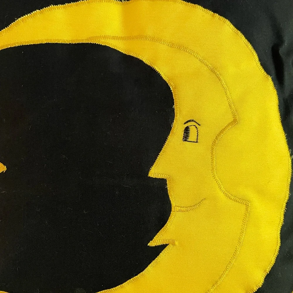 Celestial handmade yellow/black sun, moon & star toss pillows & 1 sun pillowcase